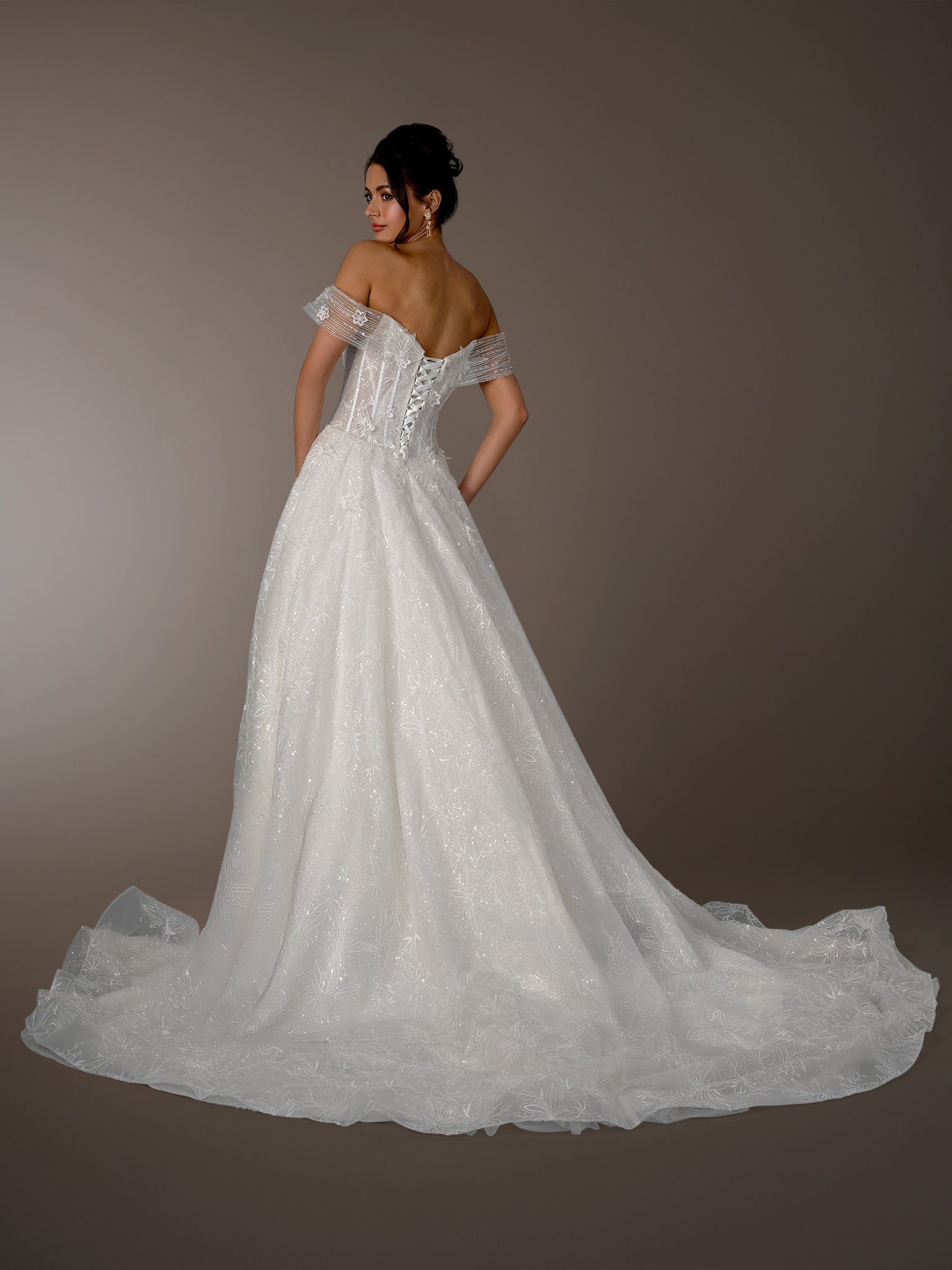 Wedding Dresses Long Ball Gown Wedding Dress - Floral Lace - Stella Couture 26609 Off White-Lace-26609-Floral