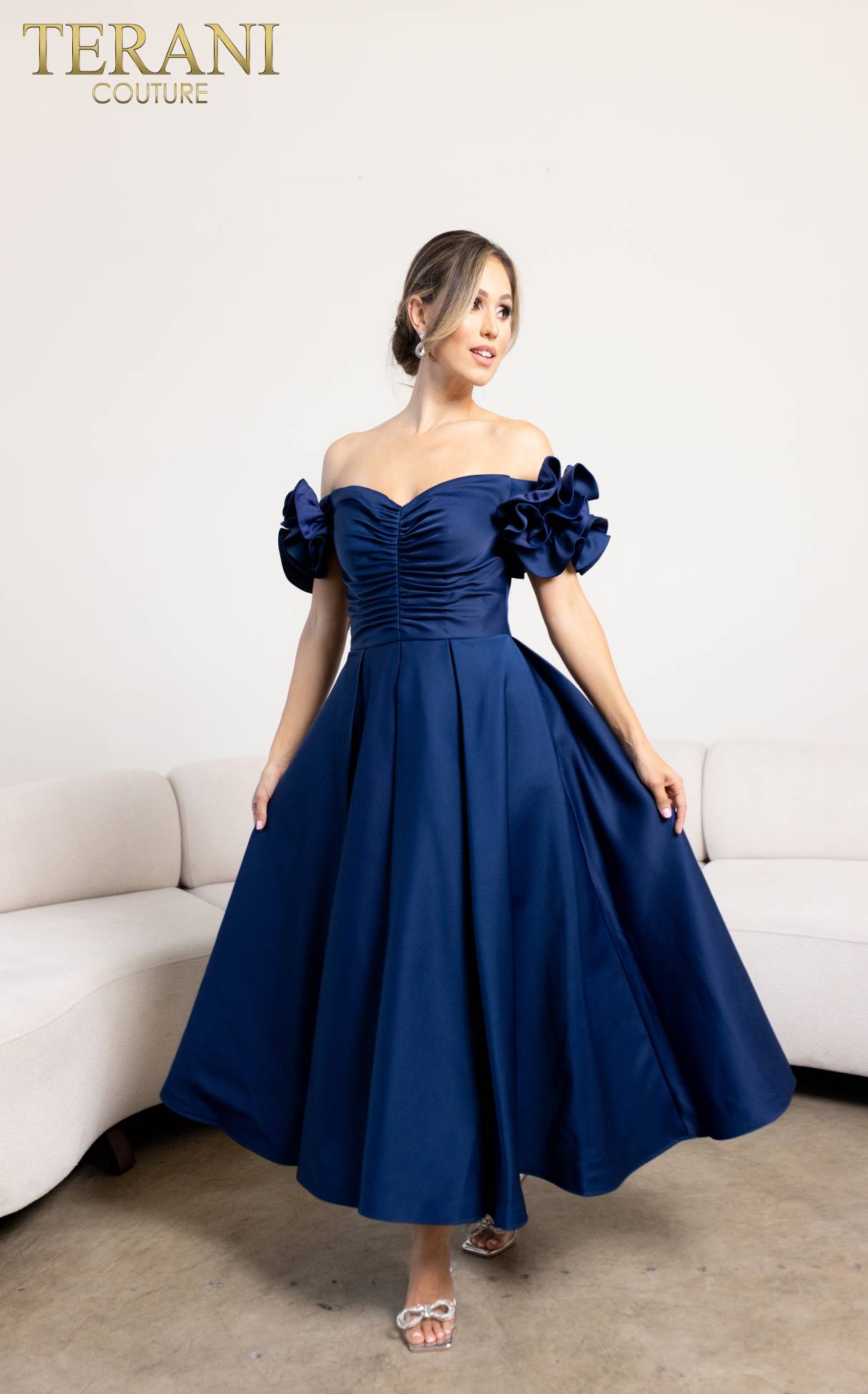 Cocktail Dresses A Line Evening Tea Length Dress Navy