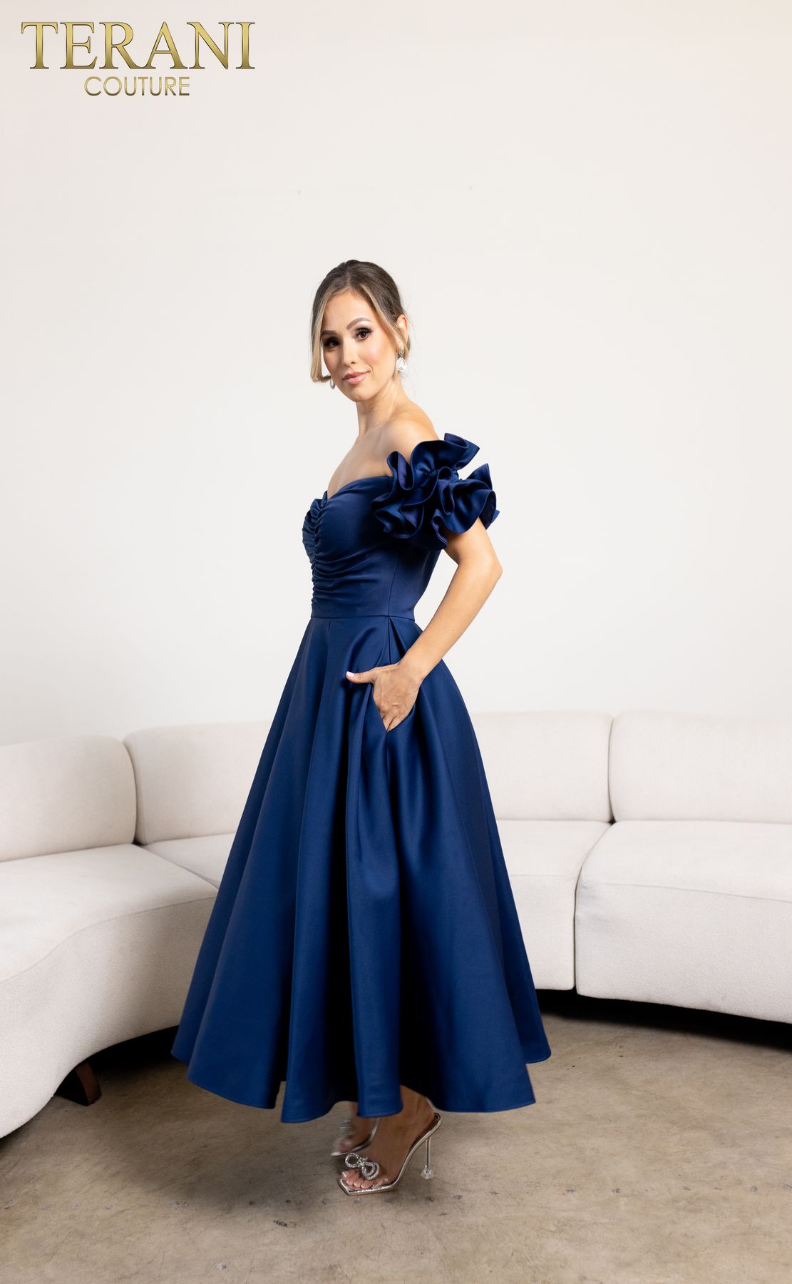 Terani Couture 241C2334 A Line Evening Tea Length Dress