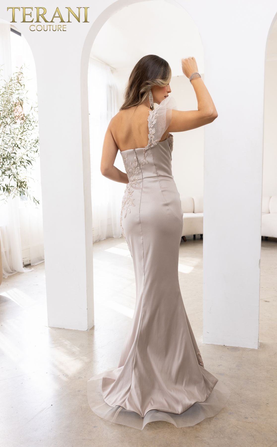 Terani Couture 241E2485 Asymmetrical Trumpet Long Formal Evening  Dress