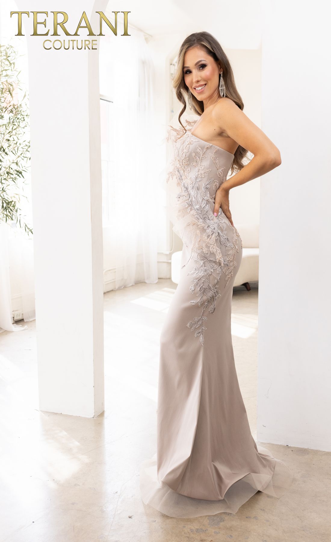 Terani Couture 241E2485 Asymmetrical Trumpet Long Formal Evening  Dress