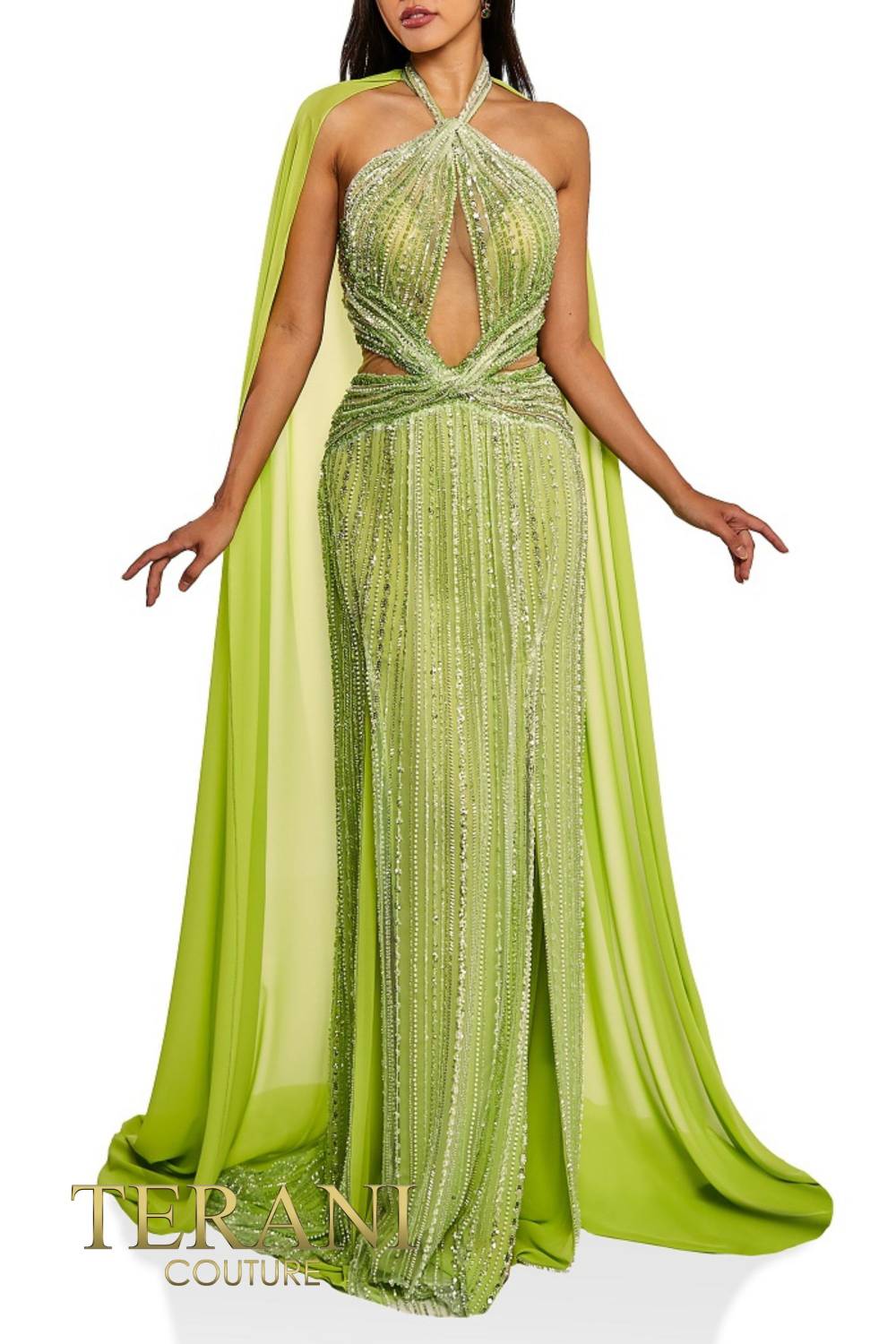 Formal Dresses Beaded Formal Evening Long Dress Avocado Gold