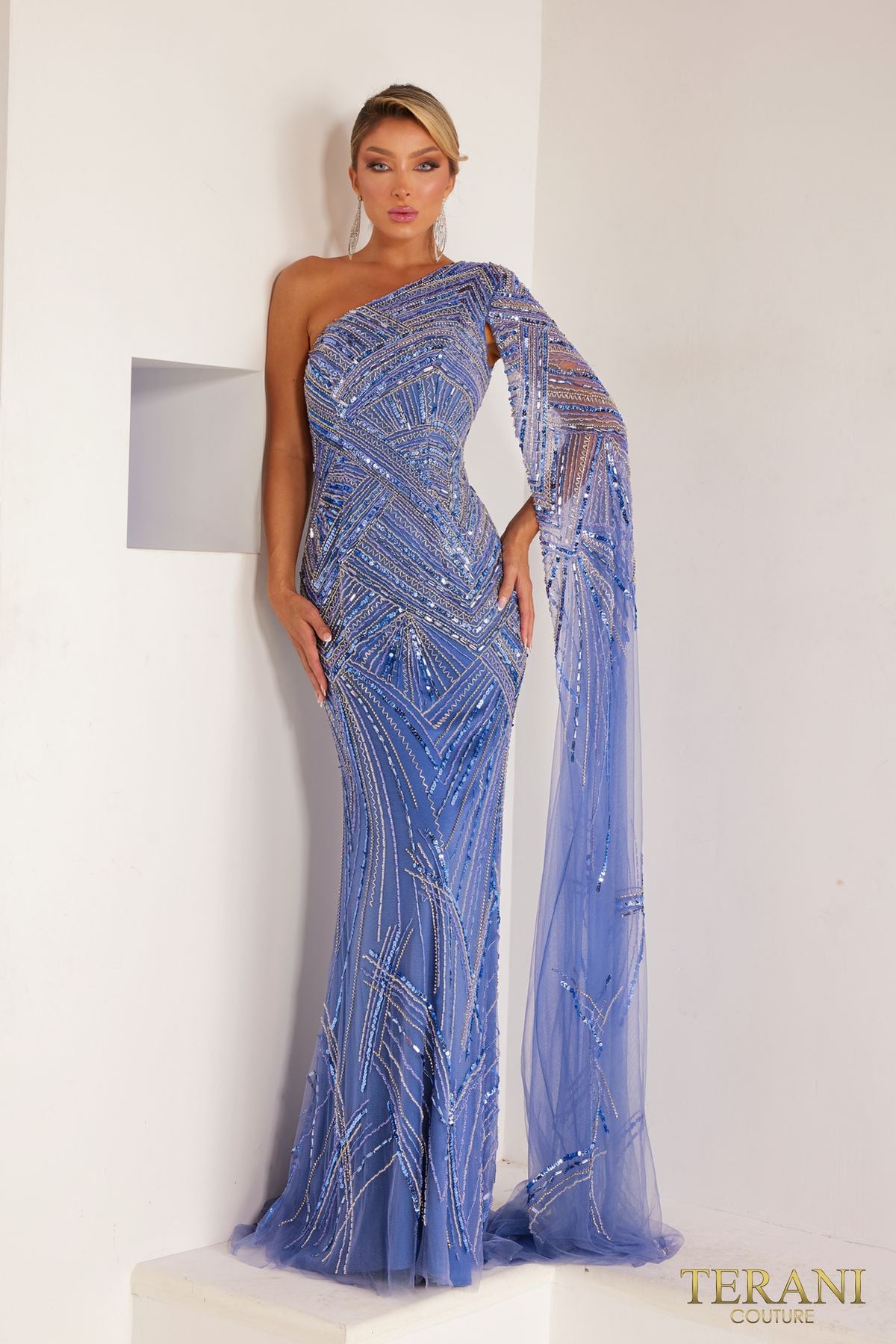 Terani Couture 251P4048 Fitted Slit Long Formal Beaded Corset Prom Dress