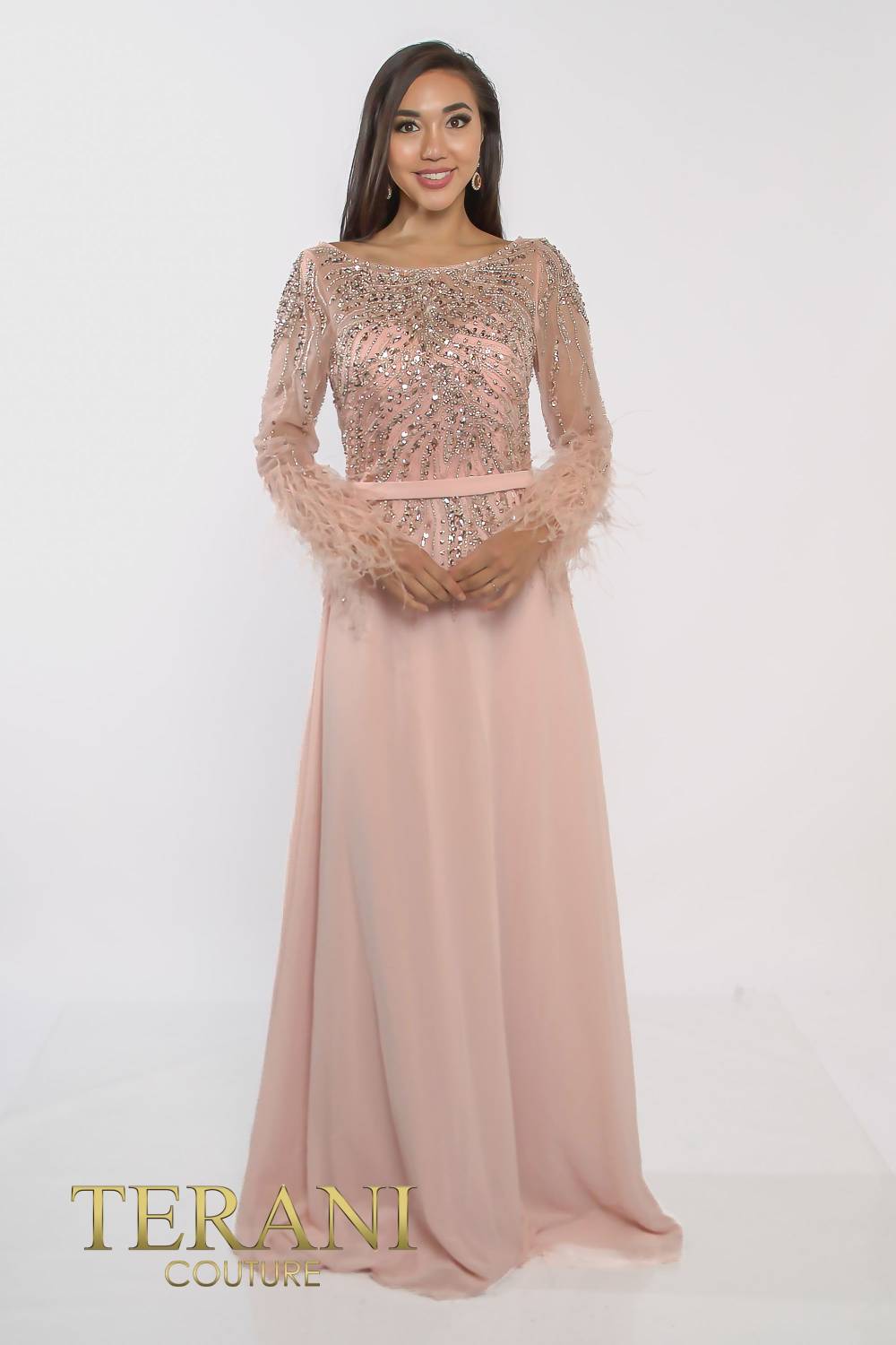 Mother of the Bride Dresses Embellished Long Formal Mother of the Bride Dress Blush