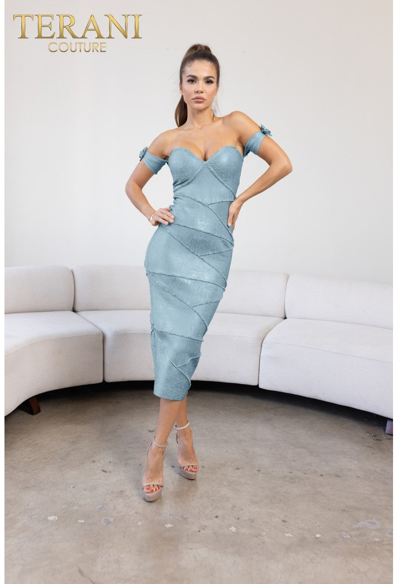 Denim Terani Couture 241C2318 Short Fitted Cocktail Dress for $407.0