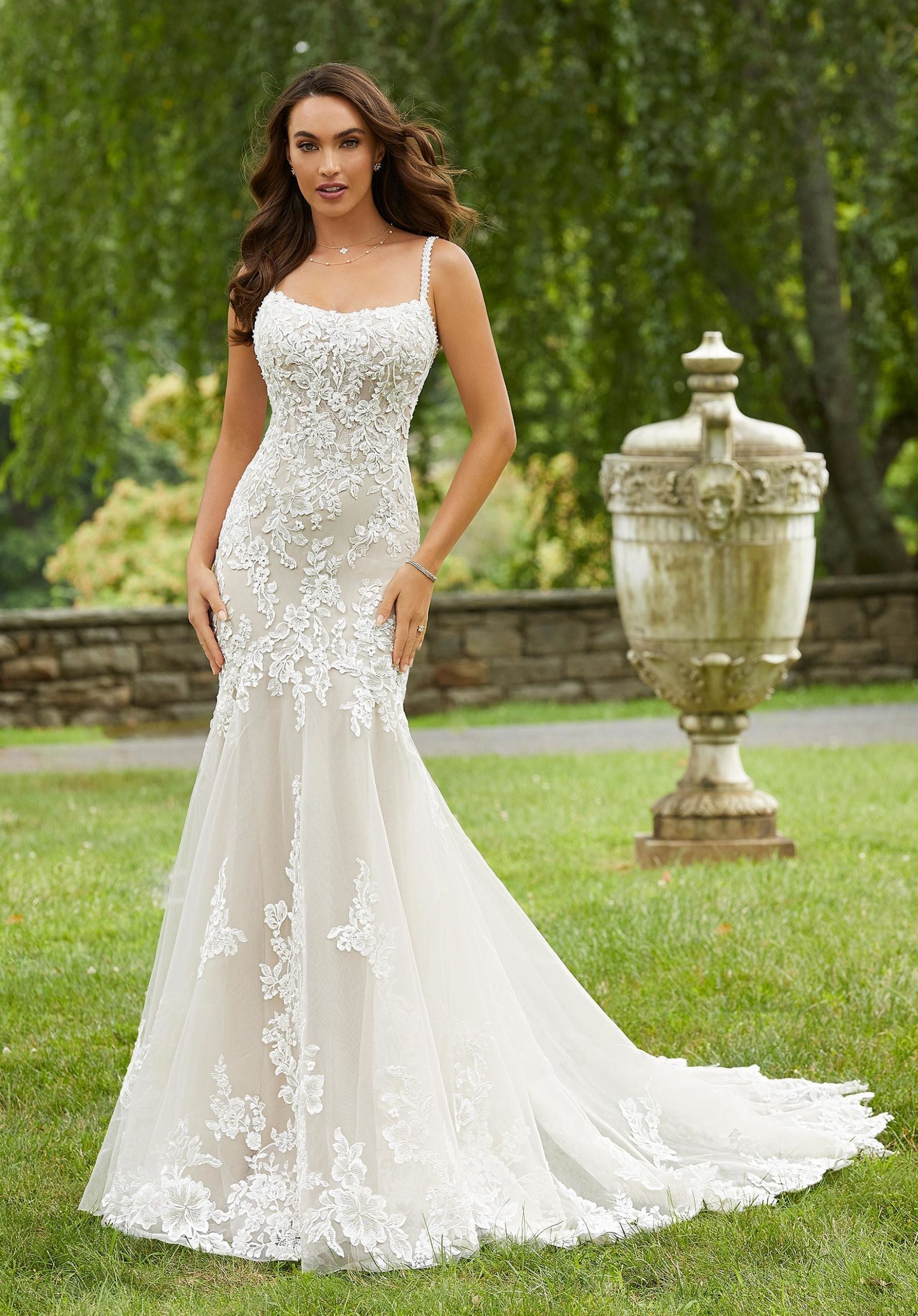 Wedding Dresses Long Beaded Mermaid Bridal Wedding Dress MGNY Madeline Gardner New York 2421 Ivory/Cappuccino/Honey