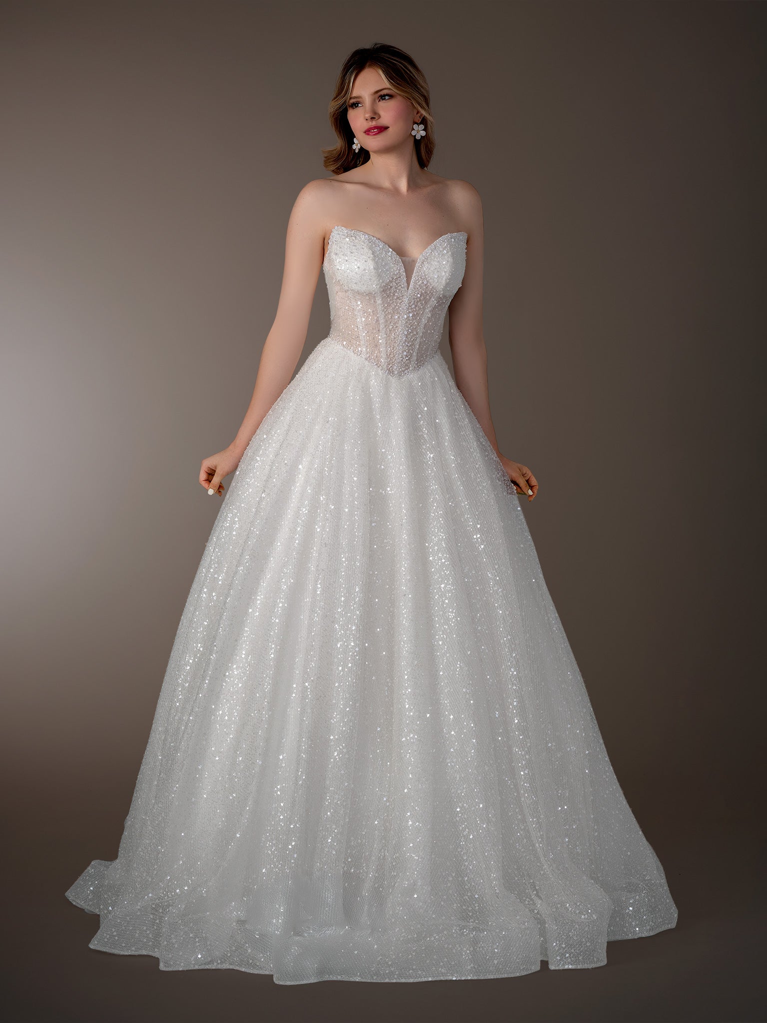 Wedding Dresses Long Corset Glitter Ball Gown Wedding Dress Stella Couture 26606 Off White