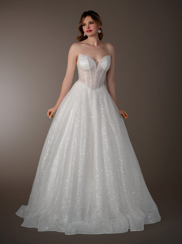 Sweetheart Strapless Floor-Length Glitter Tulle Wedding
