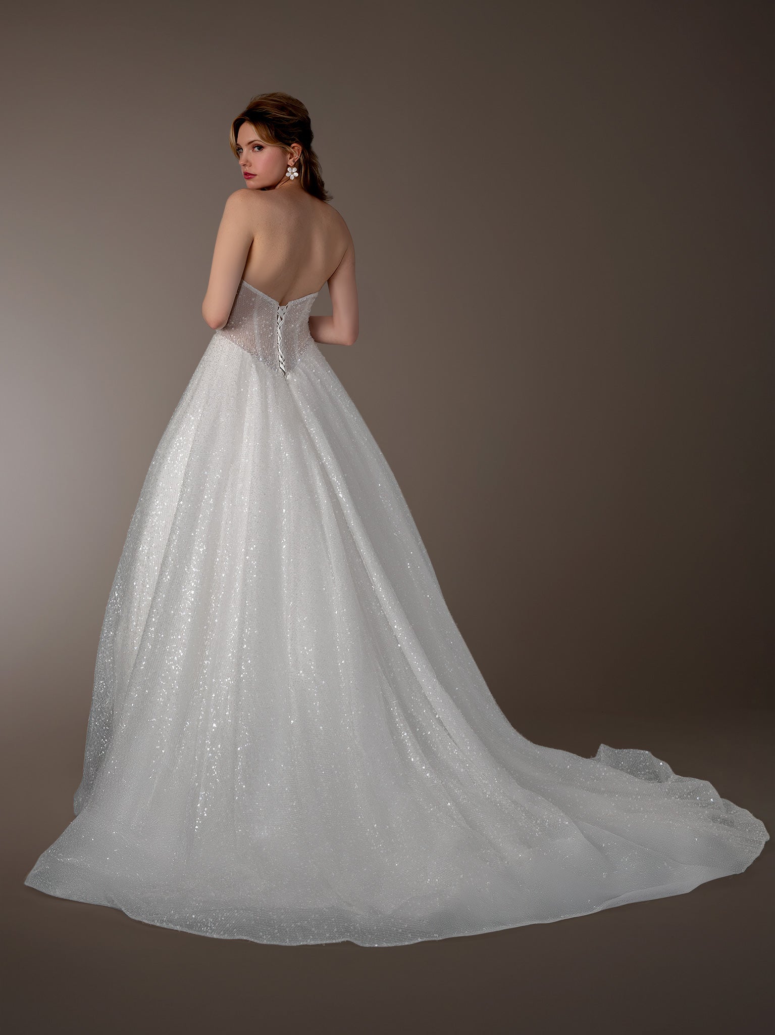Wedding Dresses Long Corset Glitter Ball Gown Wedding Dress Stella Couture 26606 Off White