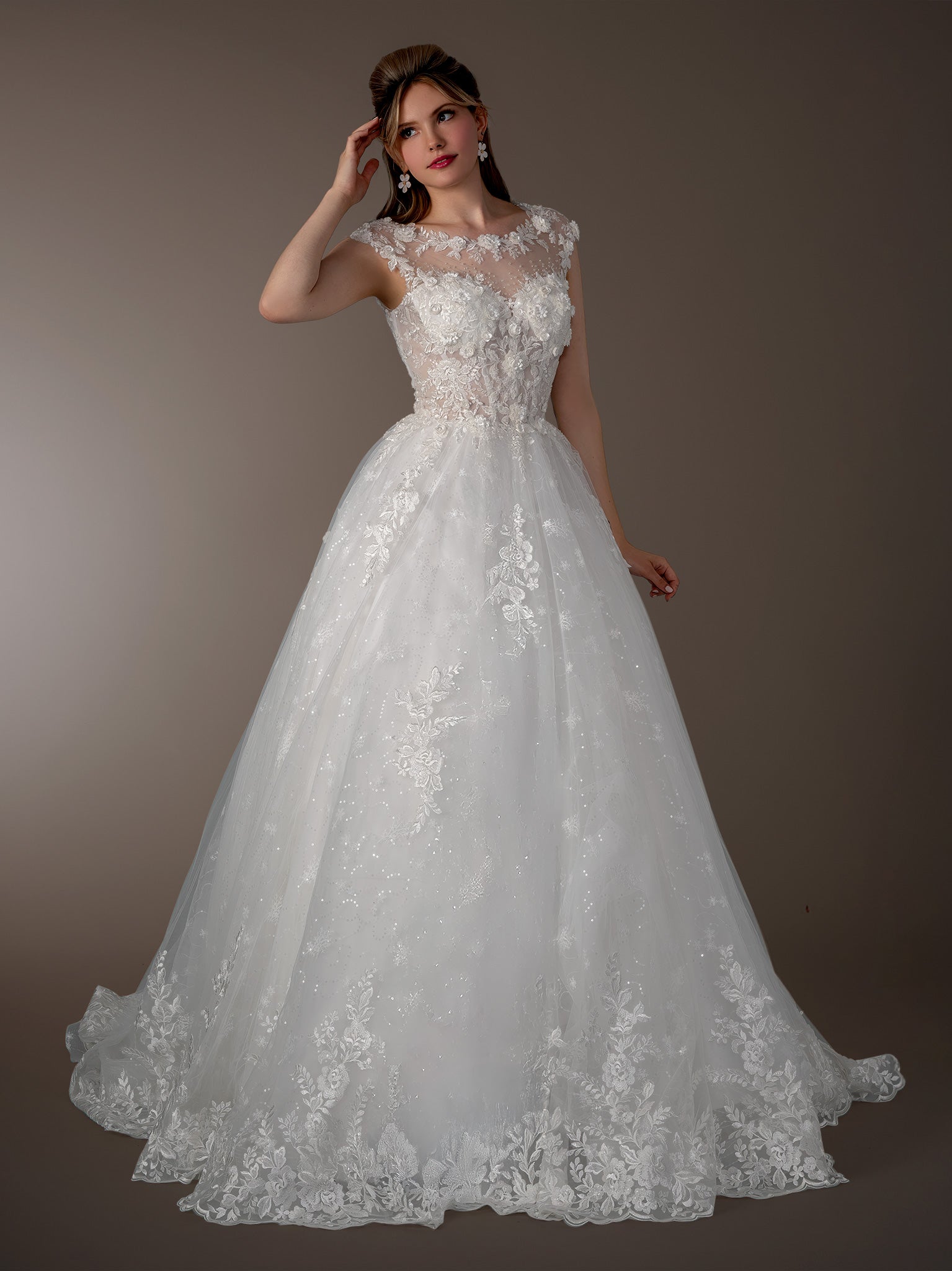 Wedding Dresses Long Bridal Ball Gown Floral Lace Wedding Dress Stella Couture 26603 Off White