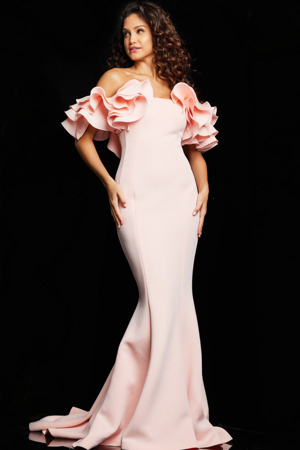 Jovani 24280 Ruffle Sleeve Long Formal Dress
