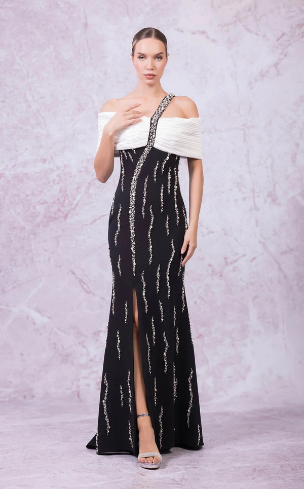 Odrella 24288 Long Slit Formal Pleated Evening Dress