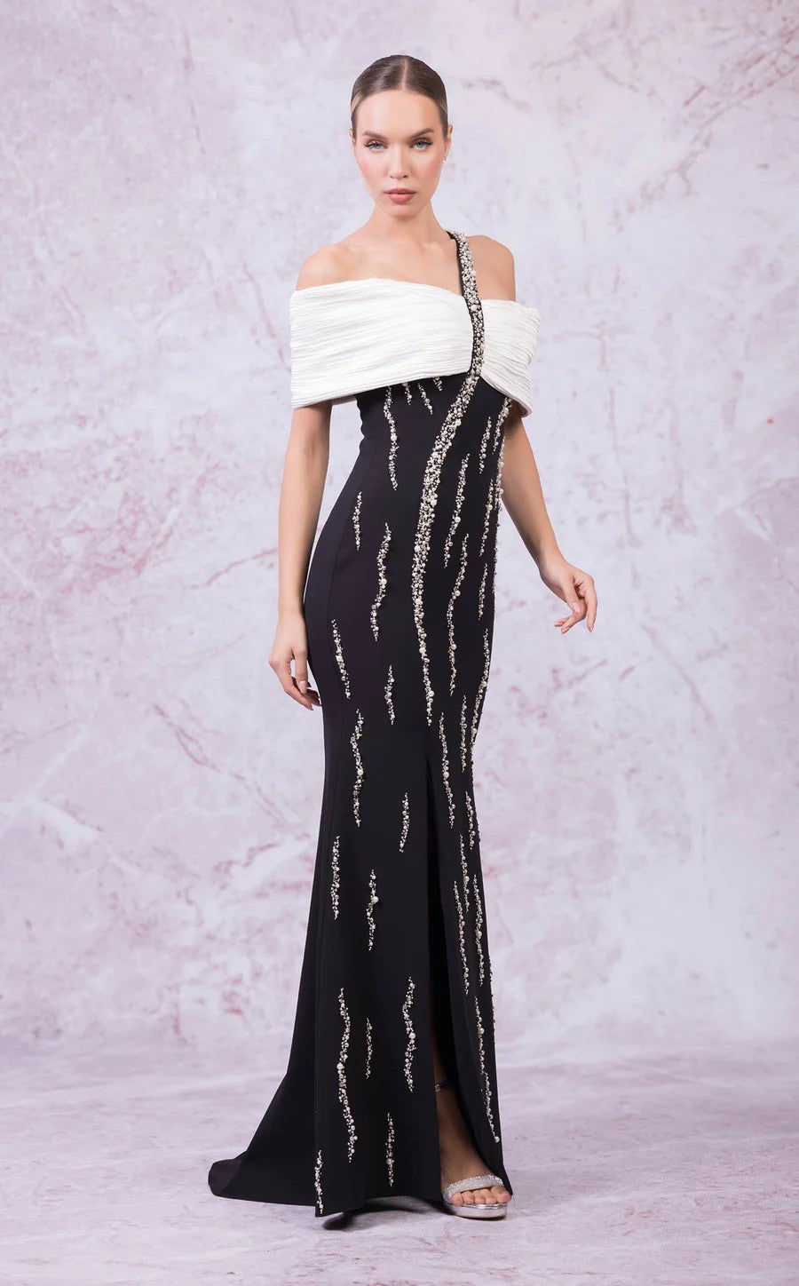 Odrella 24288 Long Slit Formal Pleated Evening Dress
