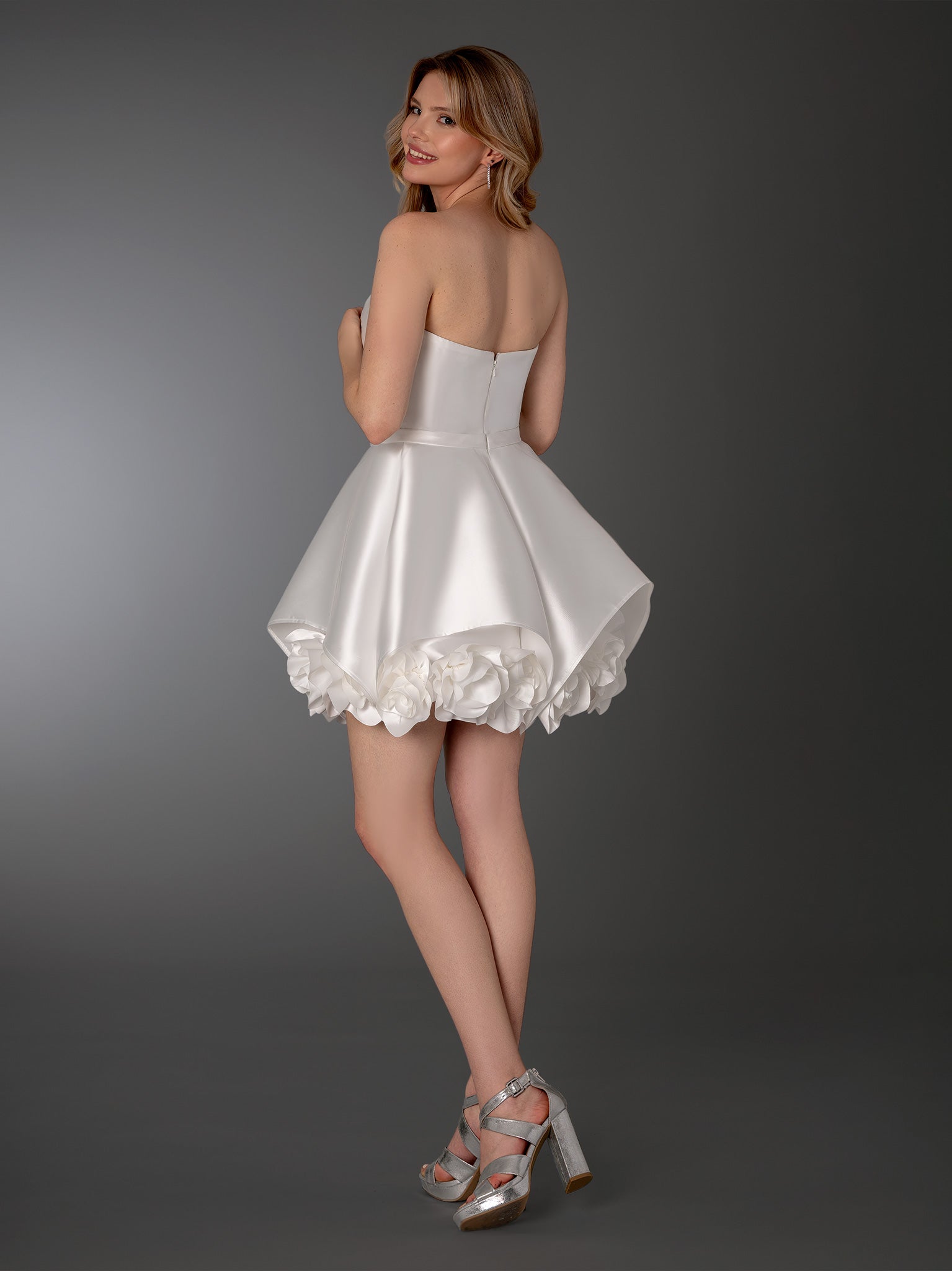 Wedding Dresses Short Mini 3D Floral Bridal Wedding Dress Stella Couture 26908 Off White