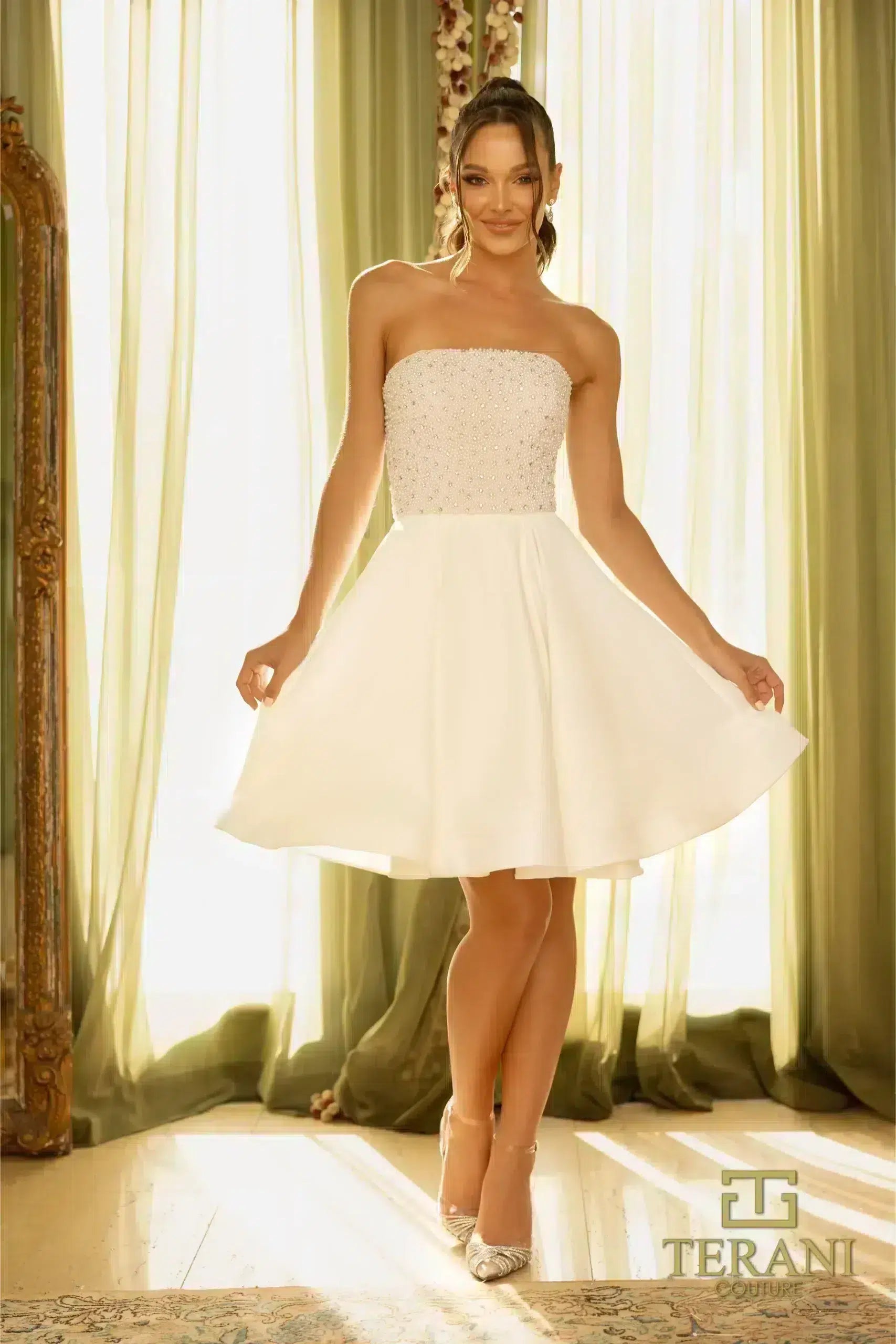 Cocktail Dresses Short Beaded A Line Cocktail Dress Ivory