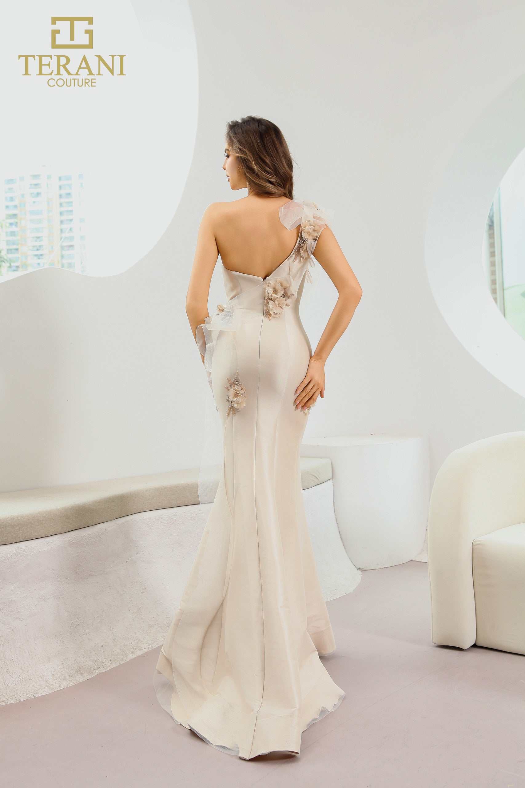 Prom Dresses Floral Mermaid Long Formal Prom Dress Champagne