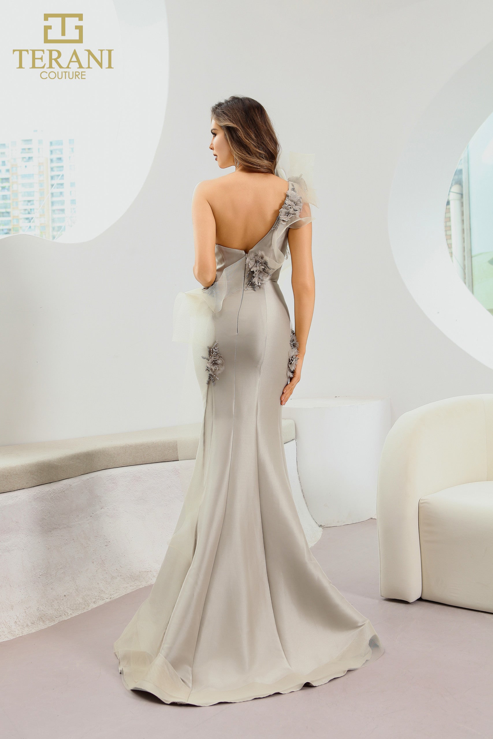 Prom Dresses Floral Mermaid Long Formal Prom Dress Taupe