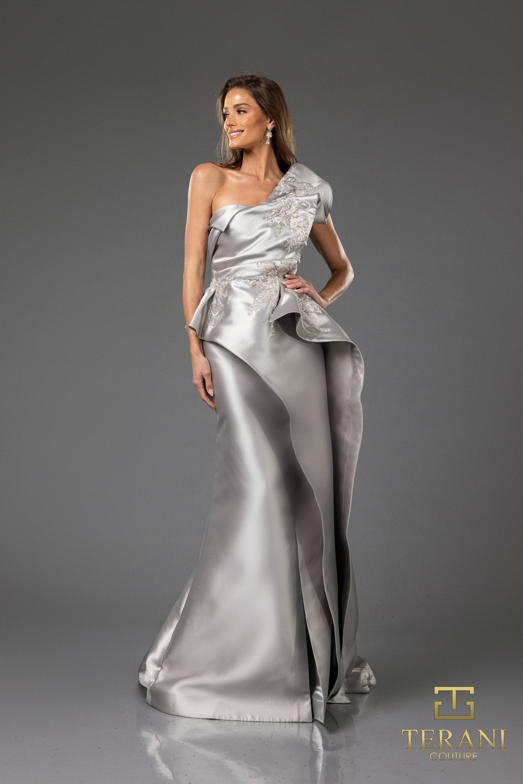 Formal Dresses Long Formal Peplum Evening Dress Taupe