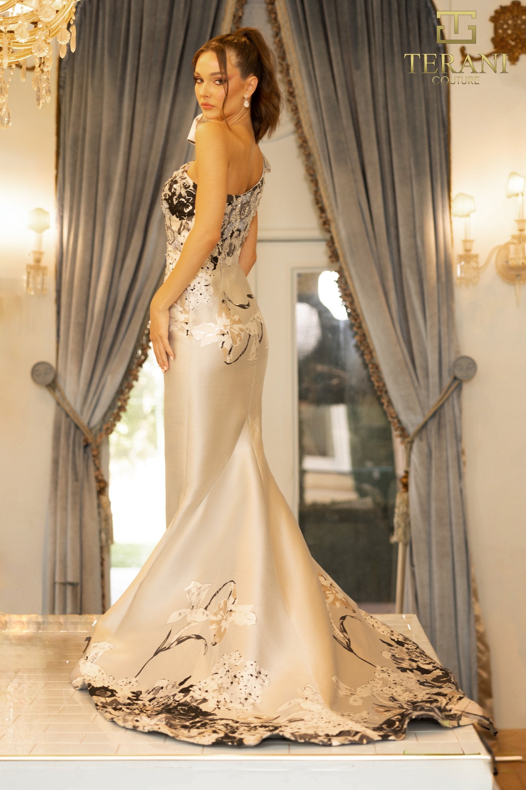 Formal Dresses Long Fitted Formal Trail Gown Silver Black