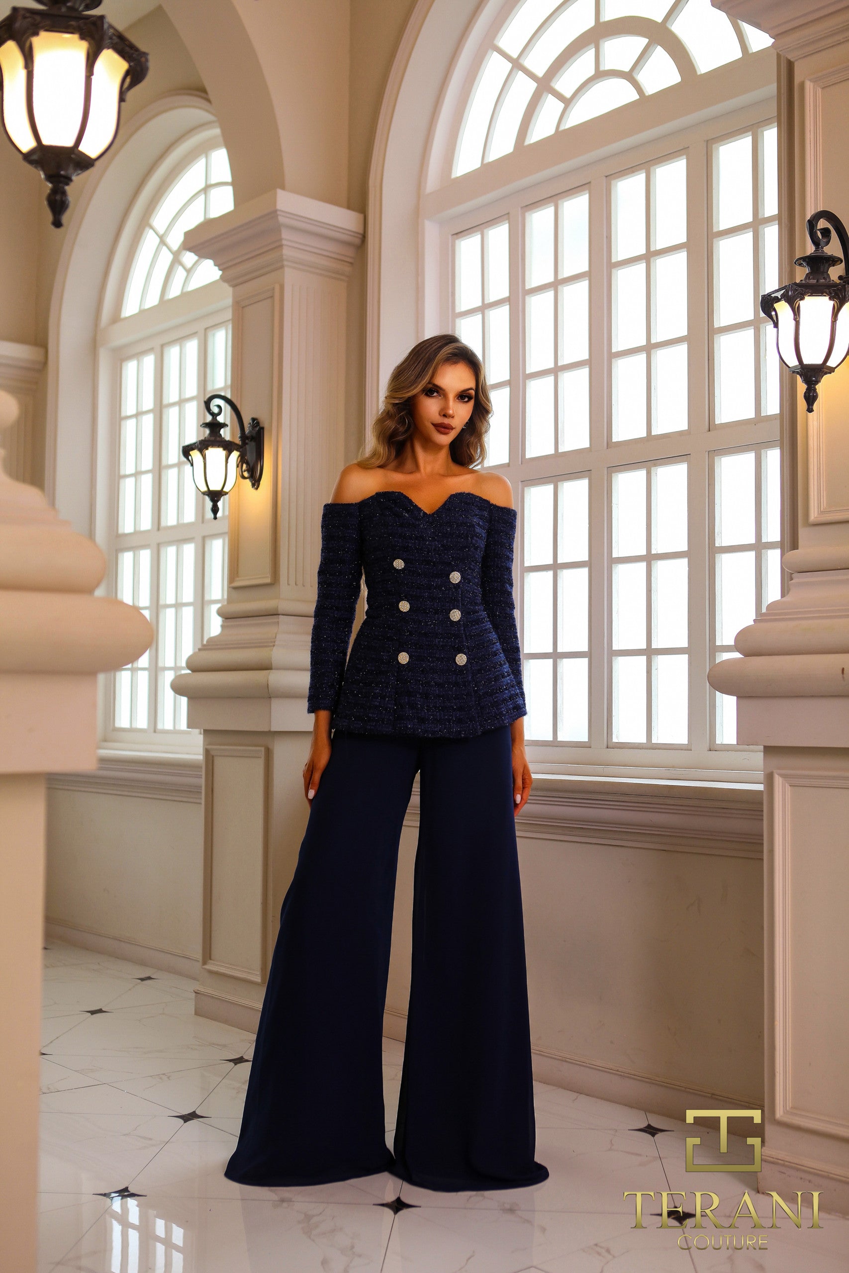 Terani Couture 242E3185 Long Metalic Lace Formal Pant Suit – The