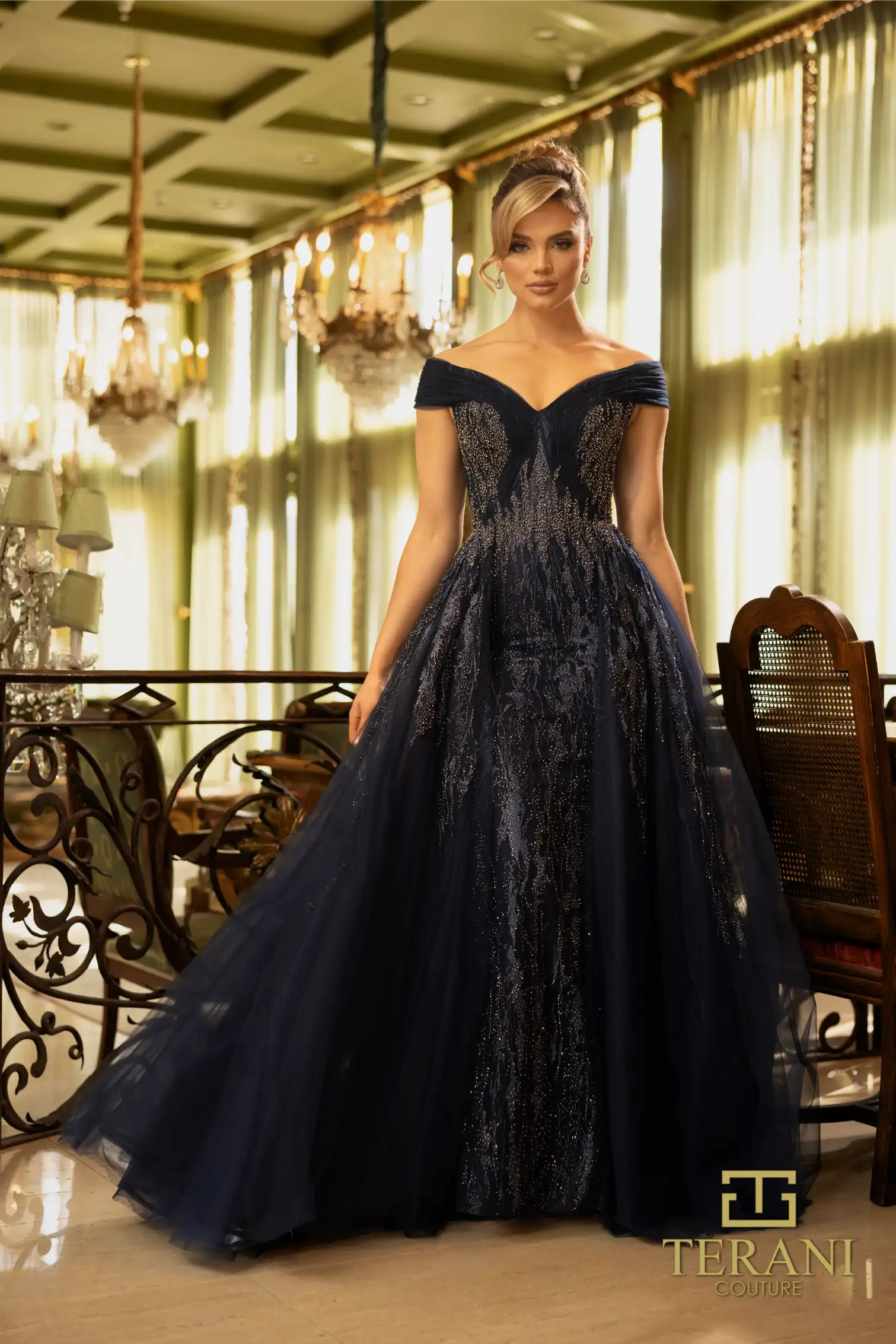Prom Dresses Glitter A Line Long Formal Prom Dress Navy