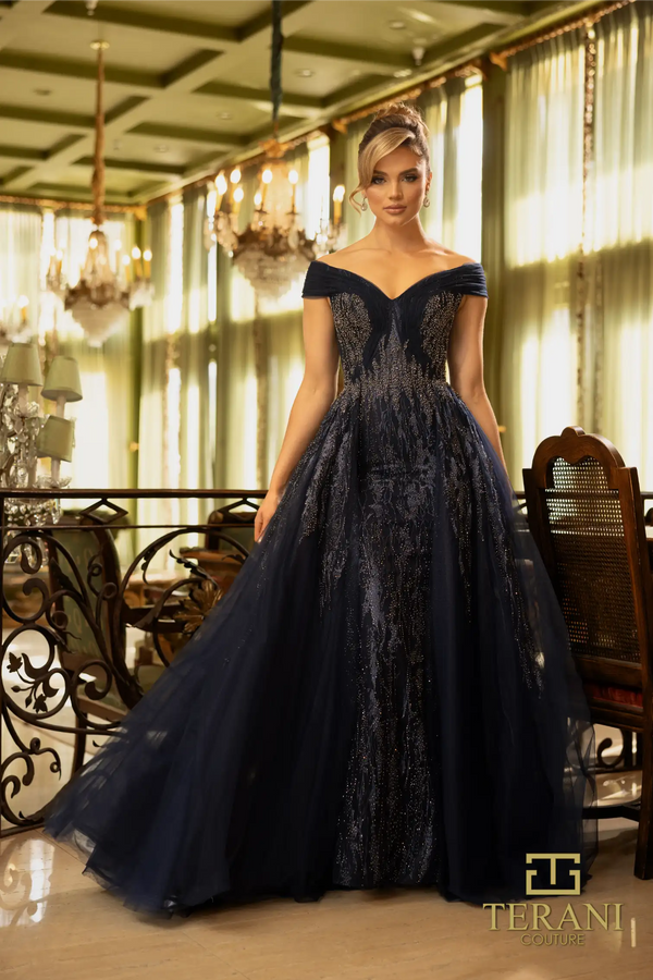 Terani Couture 242M3347 Glitter A Line Long Formal Prom Dress