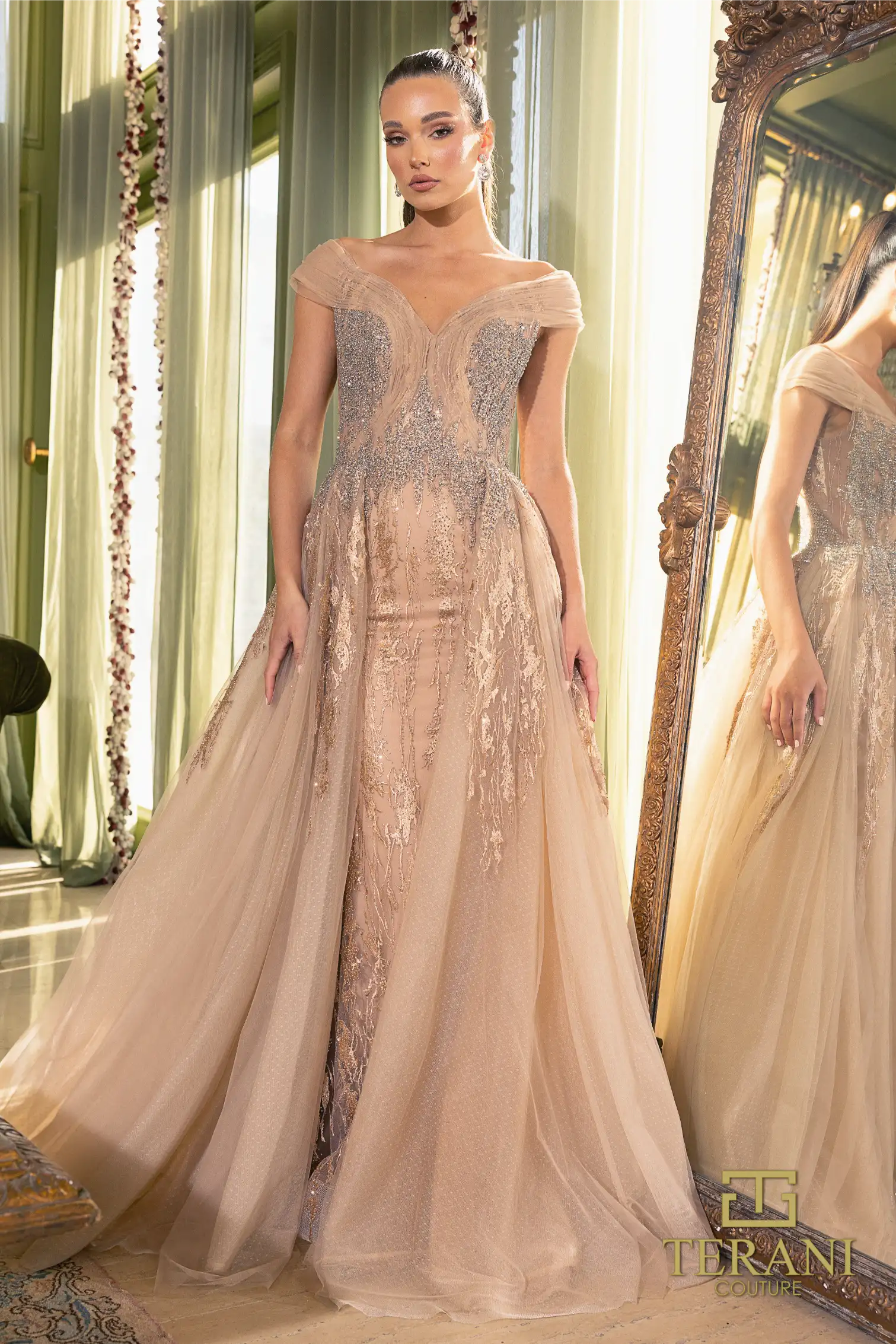 Prom Dresses Glitter A Line Long Formal Prom Dress Taupe