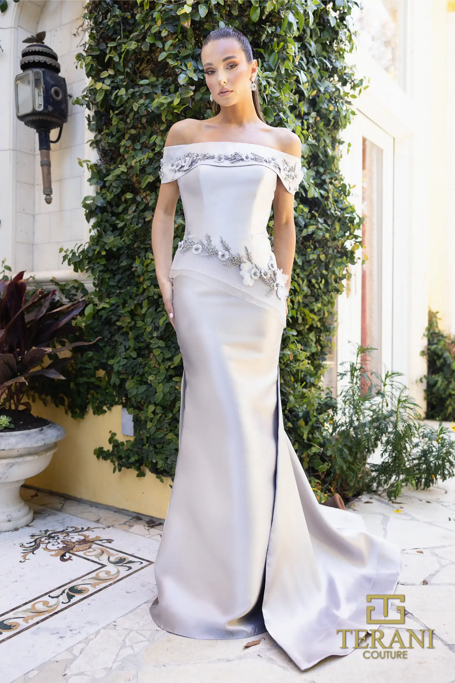 Formal Dresses Long Formal Mermaid Fit Dress Silver Taupe