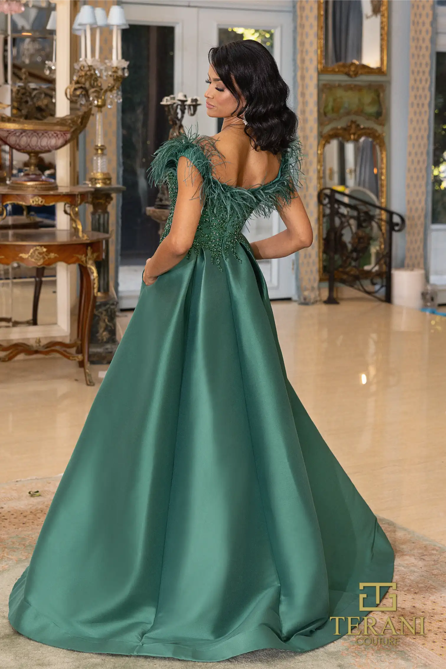 Prom Dresses  Feathered Long Formal Prom Dress Emerald