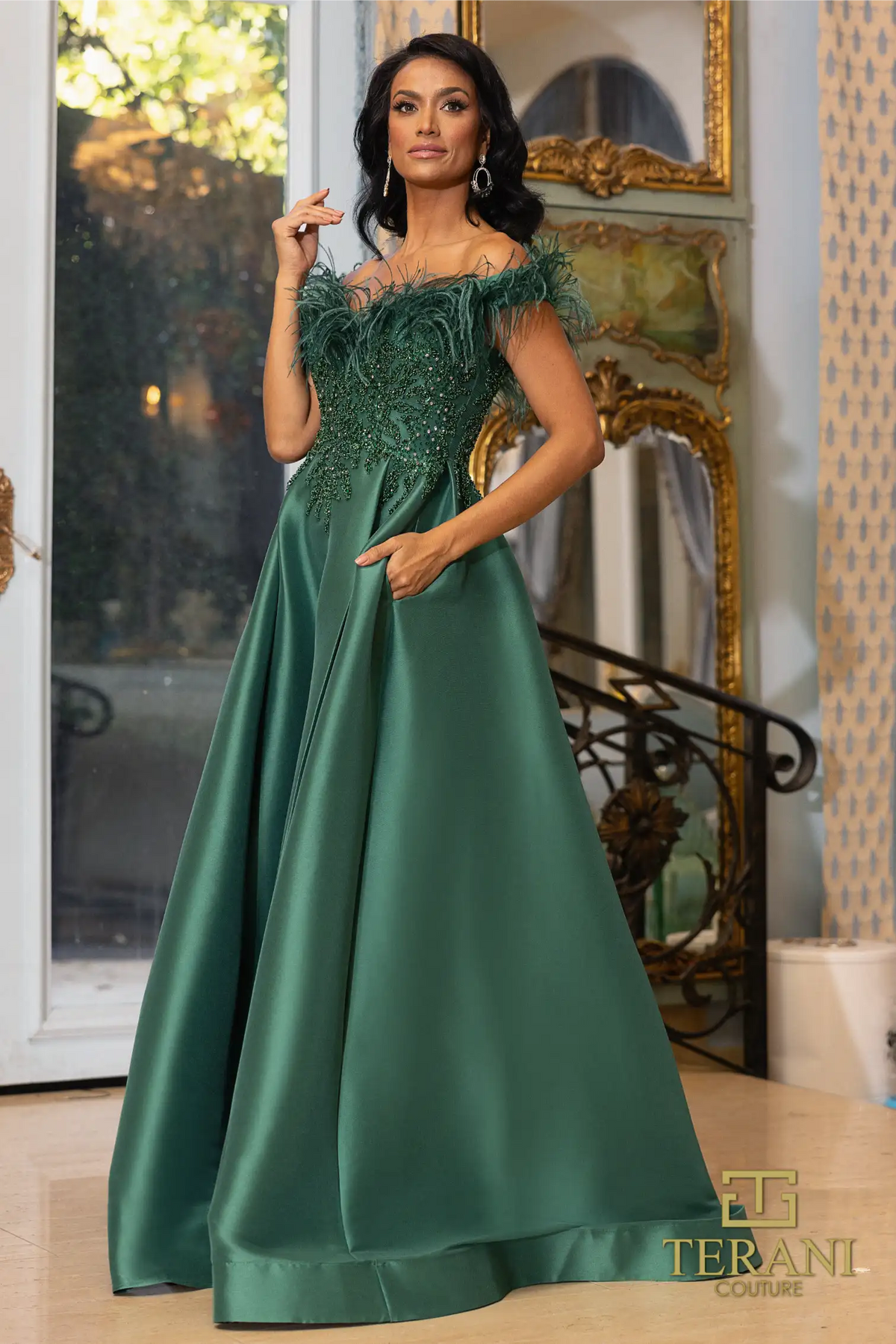 Prom Dresses  Feathered Long Formal Prom Dress Emerald