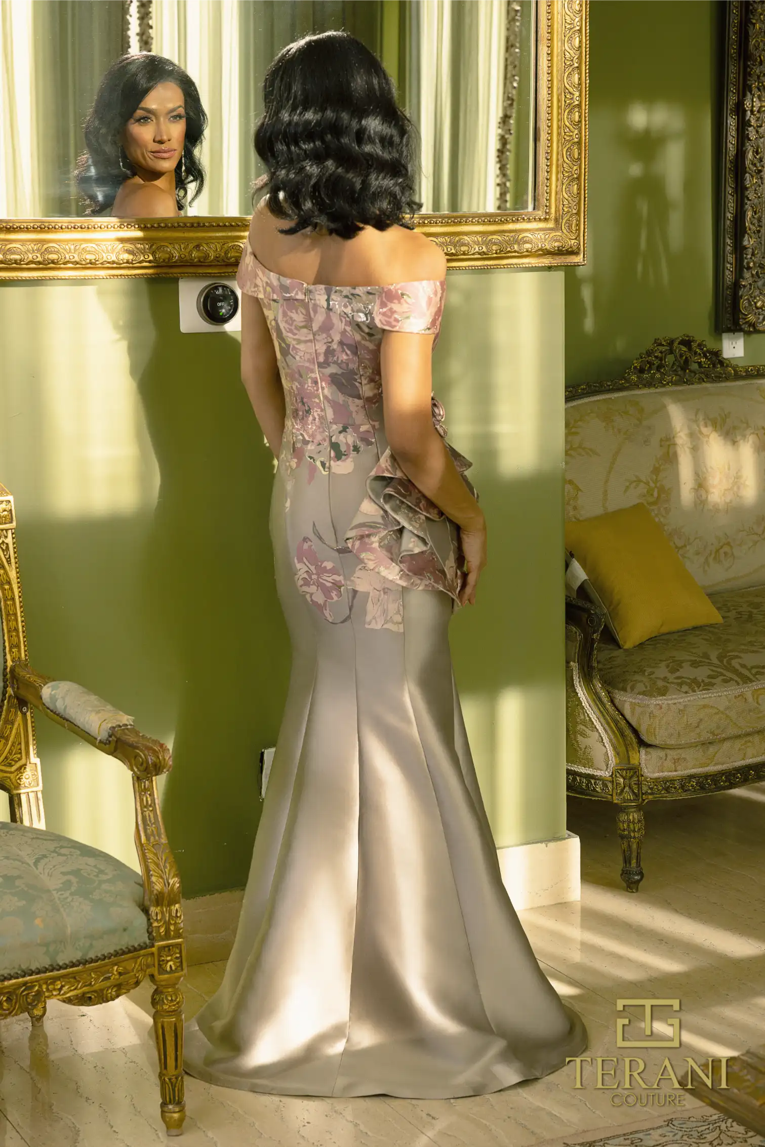 Forma Dresses Long Printed Evening Formal Prom Dress Taupe Rose
