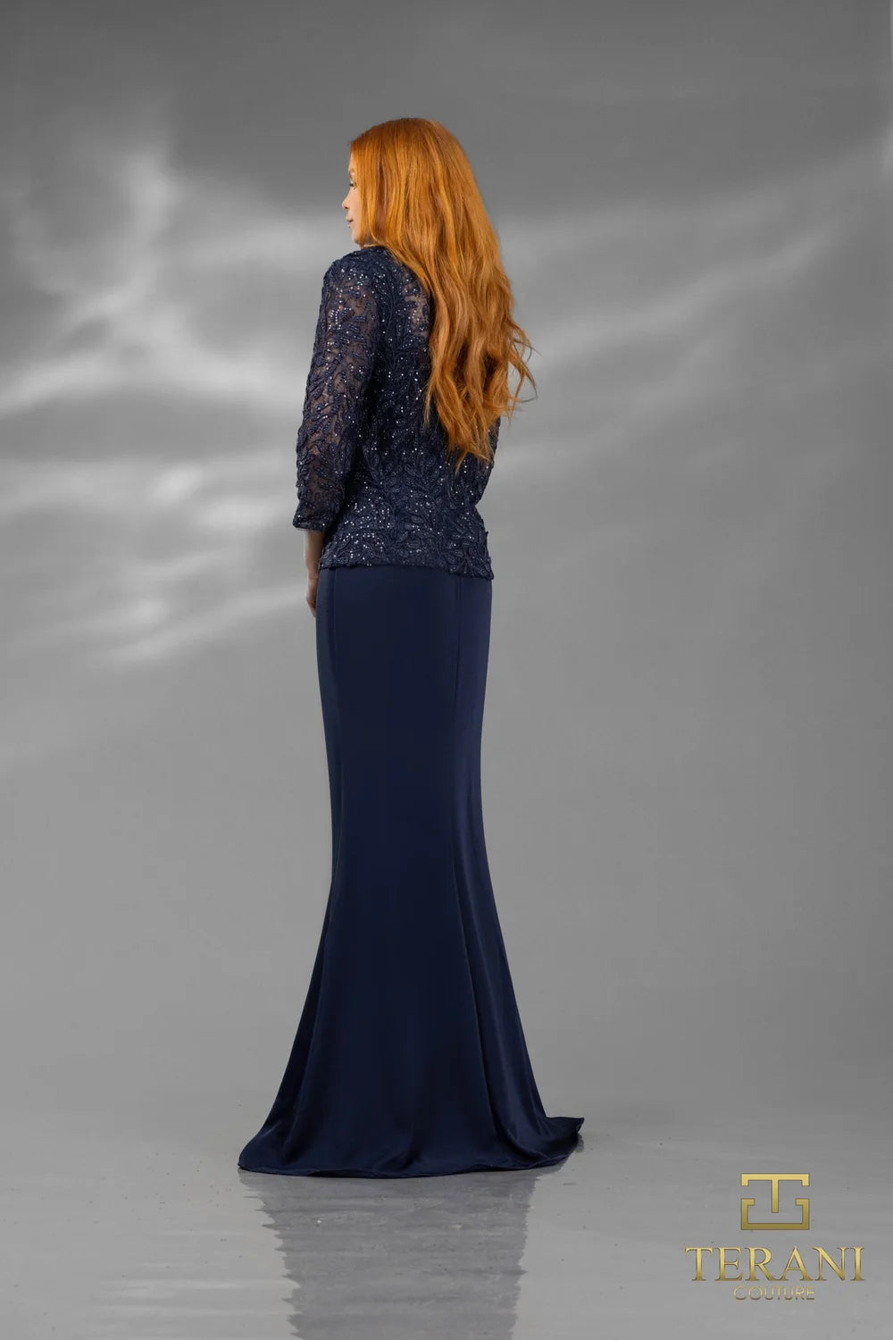 Terani Couture 242M3414 Long Fitted Evening Dress Navy