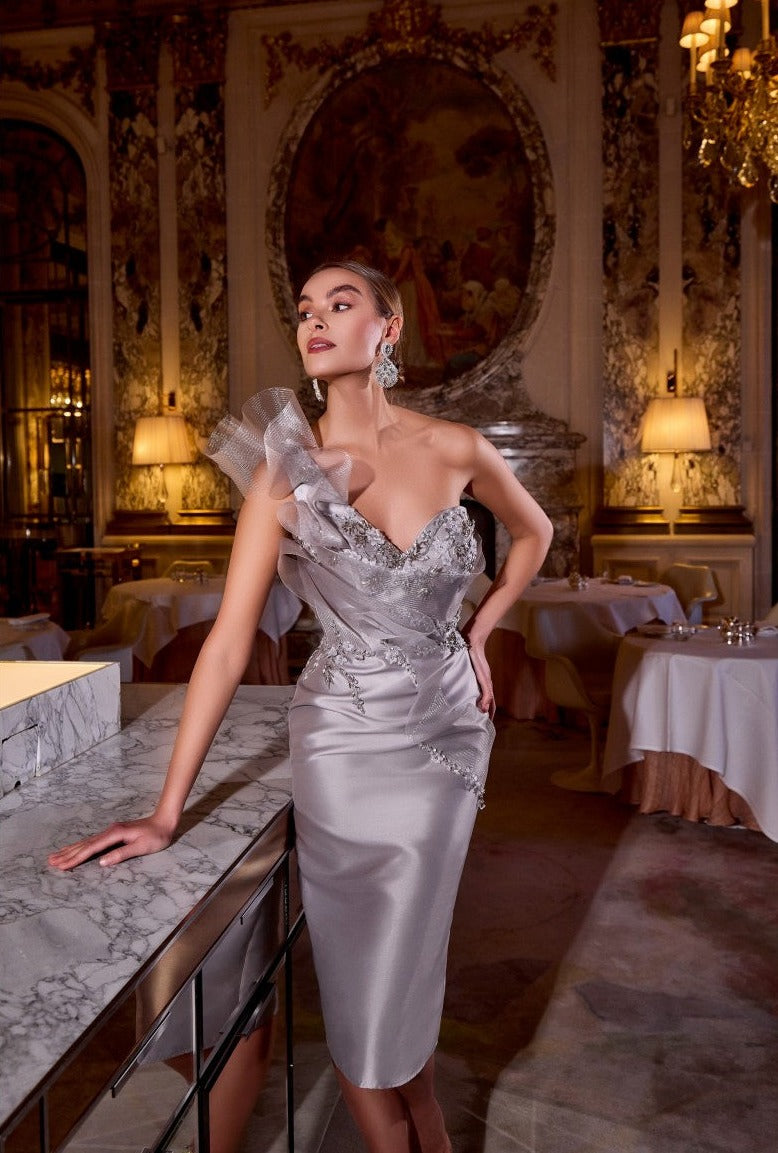 Terani Couture 242C3039 Fitted Metallic Short Cocktail Dress