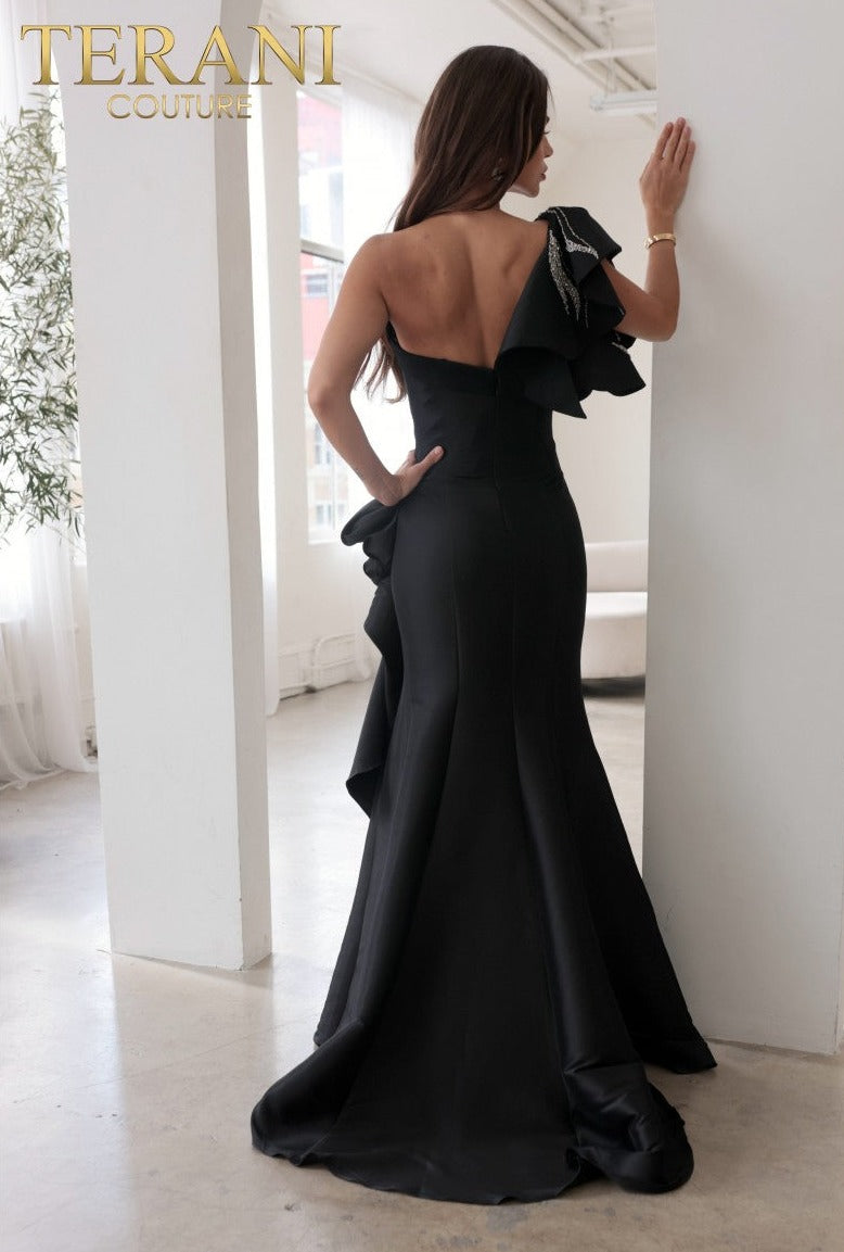 Black Terani Couture 242E3117 Long Formal Fitted Evening Gown for $484
