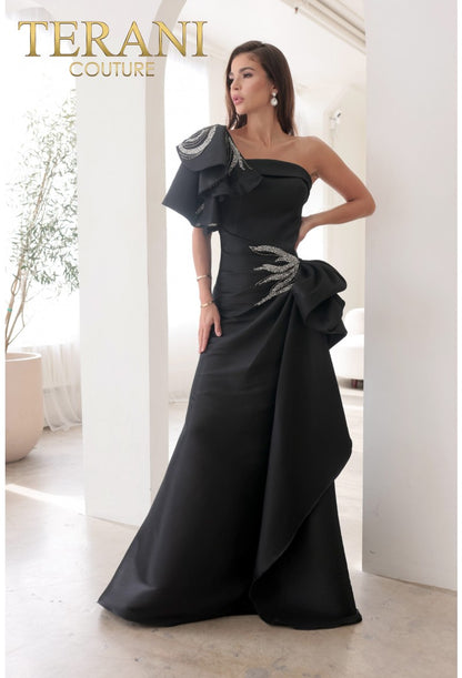 Formal Dresses Side Ruffle Long Formal Dress Black