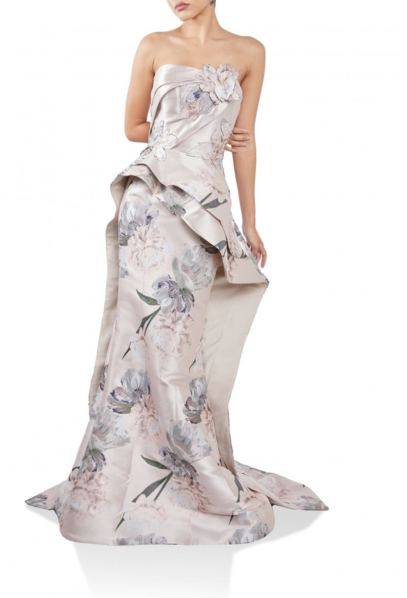 Terani Couture 242E3145 Printed Long Formal Removable Cape Gown