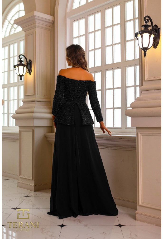 Black Terani Couture 242E3185 Long Metalic Lace Formal Pant Black Terani Couture 242E3185 Long Metalic Lace Formal Pant