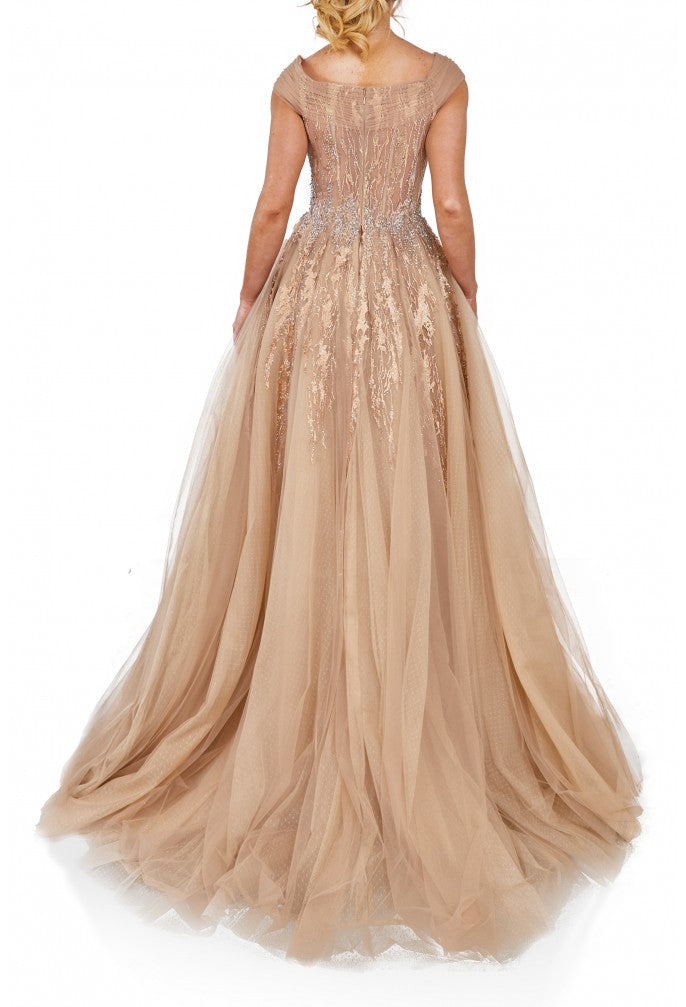 Prom Dresses Glitter A Line Long Formal Prom Dress Taupe