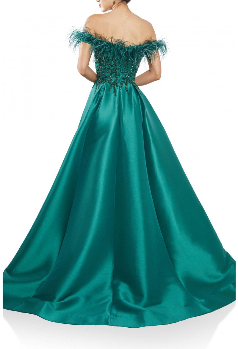 Terani Couture 242M3357  Feathered Long Formal Prom Dress