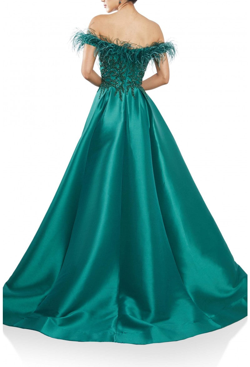 Prom Dresses  Feathered Long Formal Prom Dress Emerald