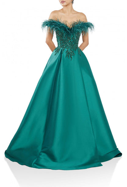 Prom Dresses  Feathered Long Formal Prom Dress Emerald