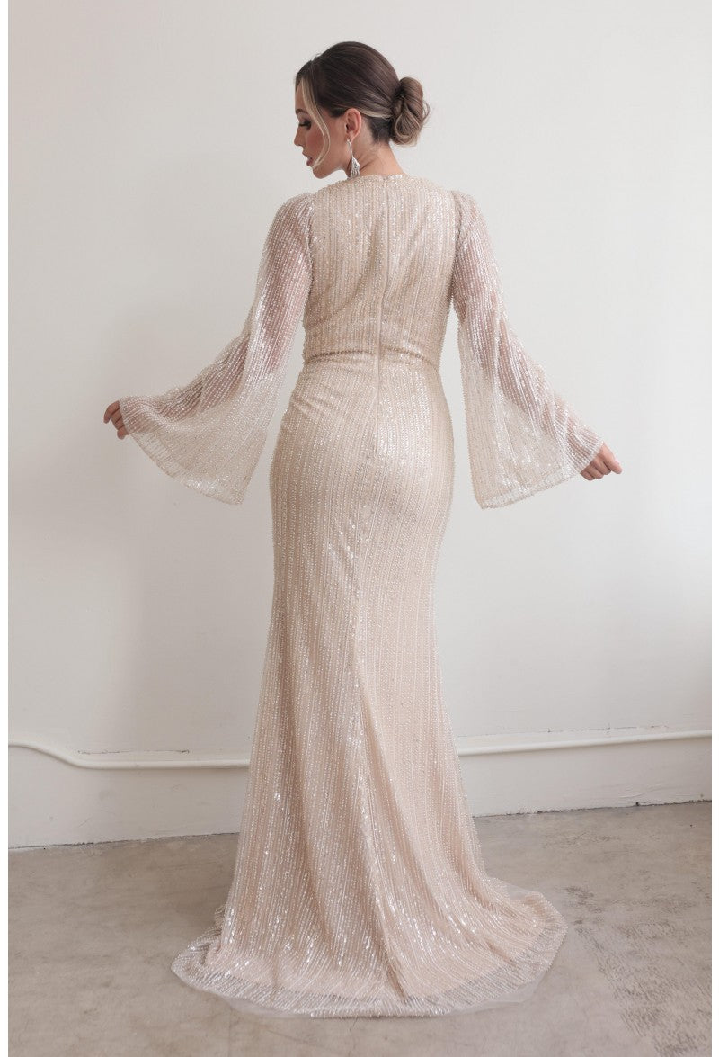 Mother of the Bride Dresses Sequins Long Sleeve Mother of the Bride Dress Champagne