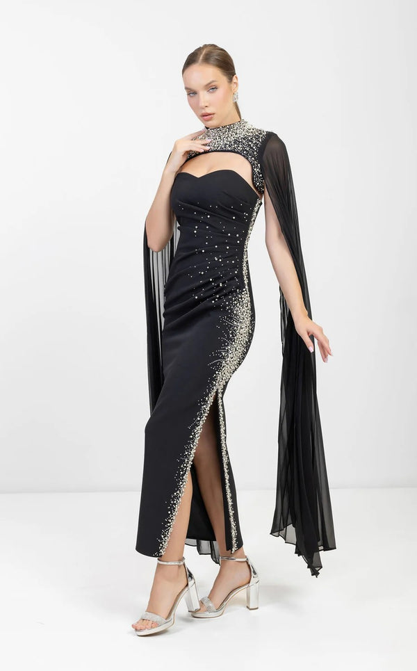 Odrella 24306 Long Fitted Formal Prom Slit Dress
