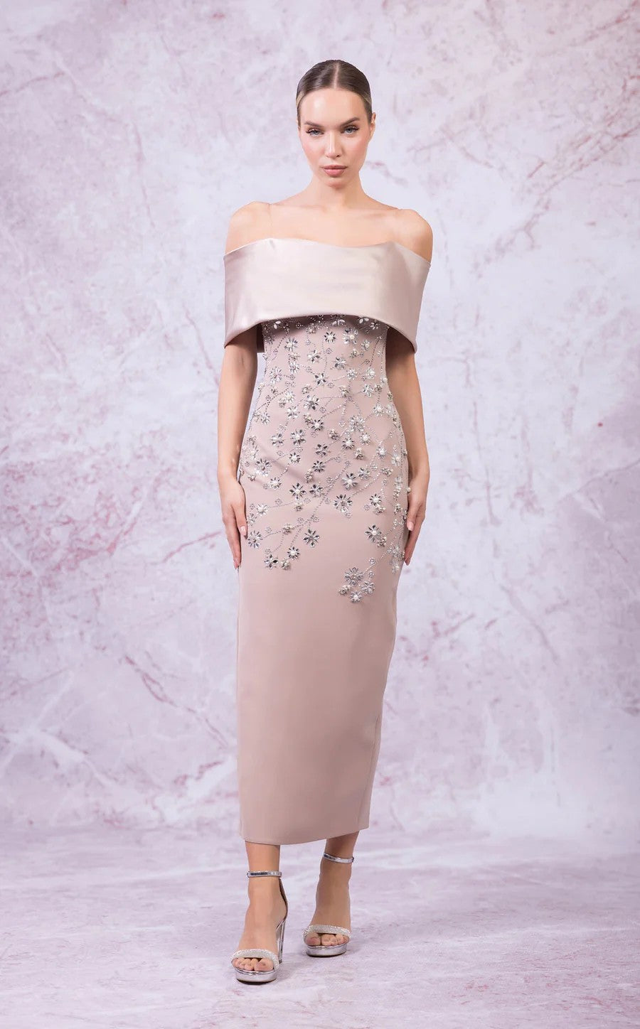 Odrella 24316 Fitted Long Formal Floral Prom Dress