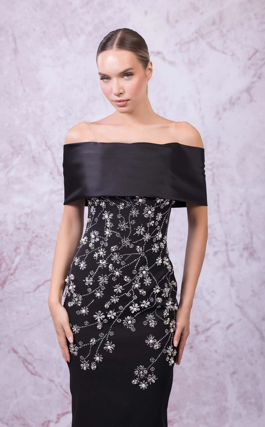 Odrella 24316 Fitted Long Formal Floral Prom Dress