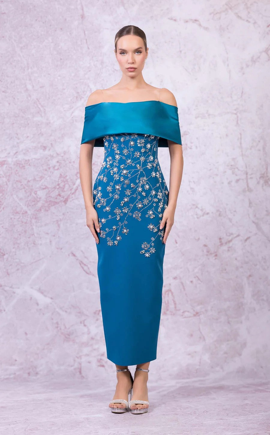 Prom Dresses Fitted Long Formal Floral Prom Dress Blue