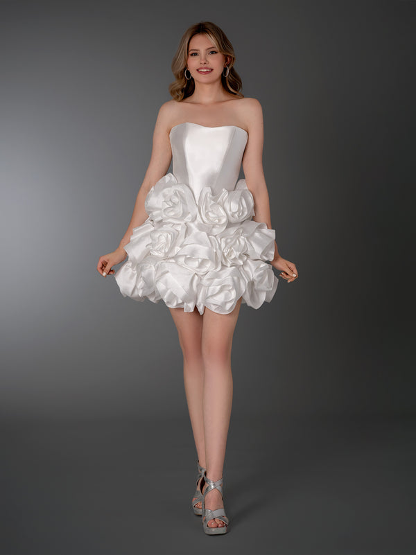 Bridal Short 3D Floral Mini Wedding Dress