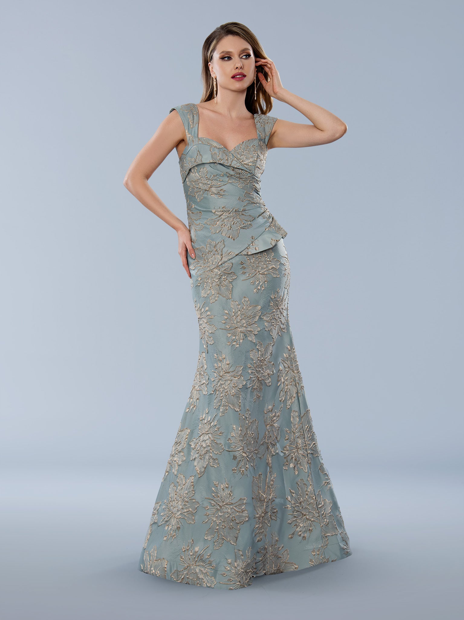 Stella Couture 24369 Long Formal Prom Fitted Dress - Sage / 12 Stella Couture 24369 Long Formal Prom Fitted Dress - Sage / 12