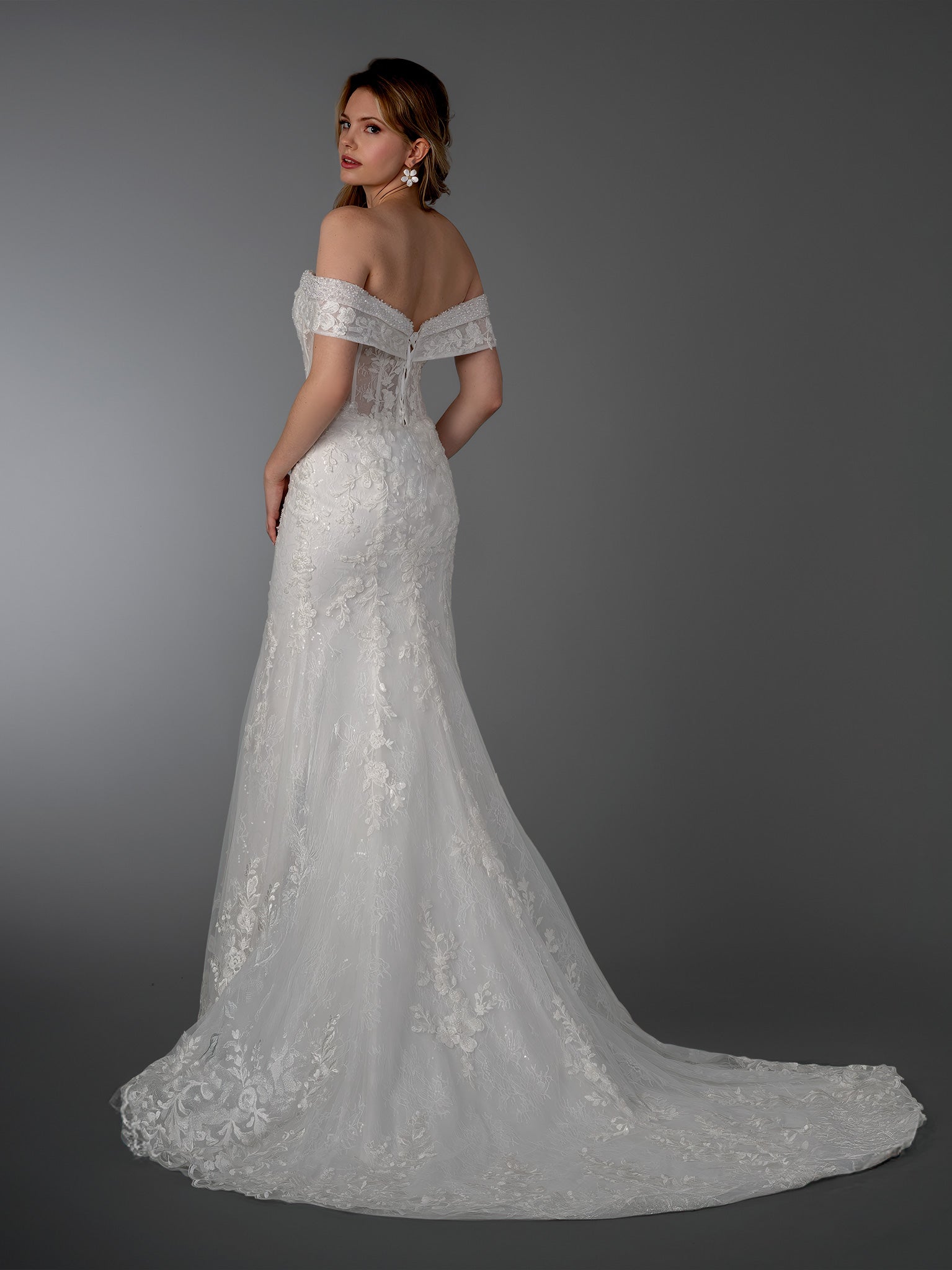 Wedding Dresses Long Bridal Beaded Wedding Dress - Lace - Stella Couture 26530 Off White-Lace-26530-Beaded