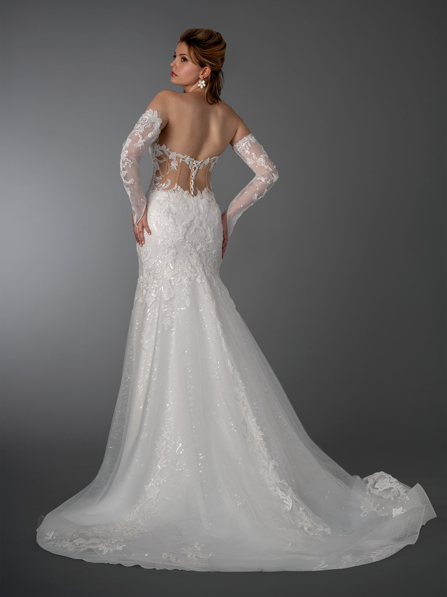 Wedding Dresses Long Lace Wedding Dress - Beaded - Stella Couture 26527 Off White-Tulle-26527-Beaded